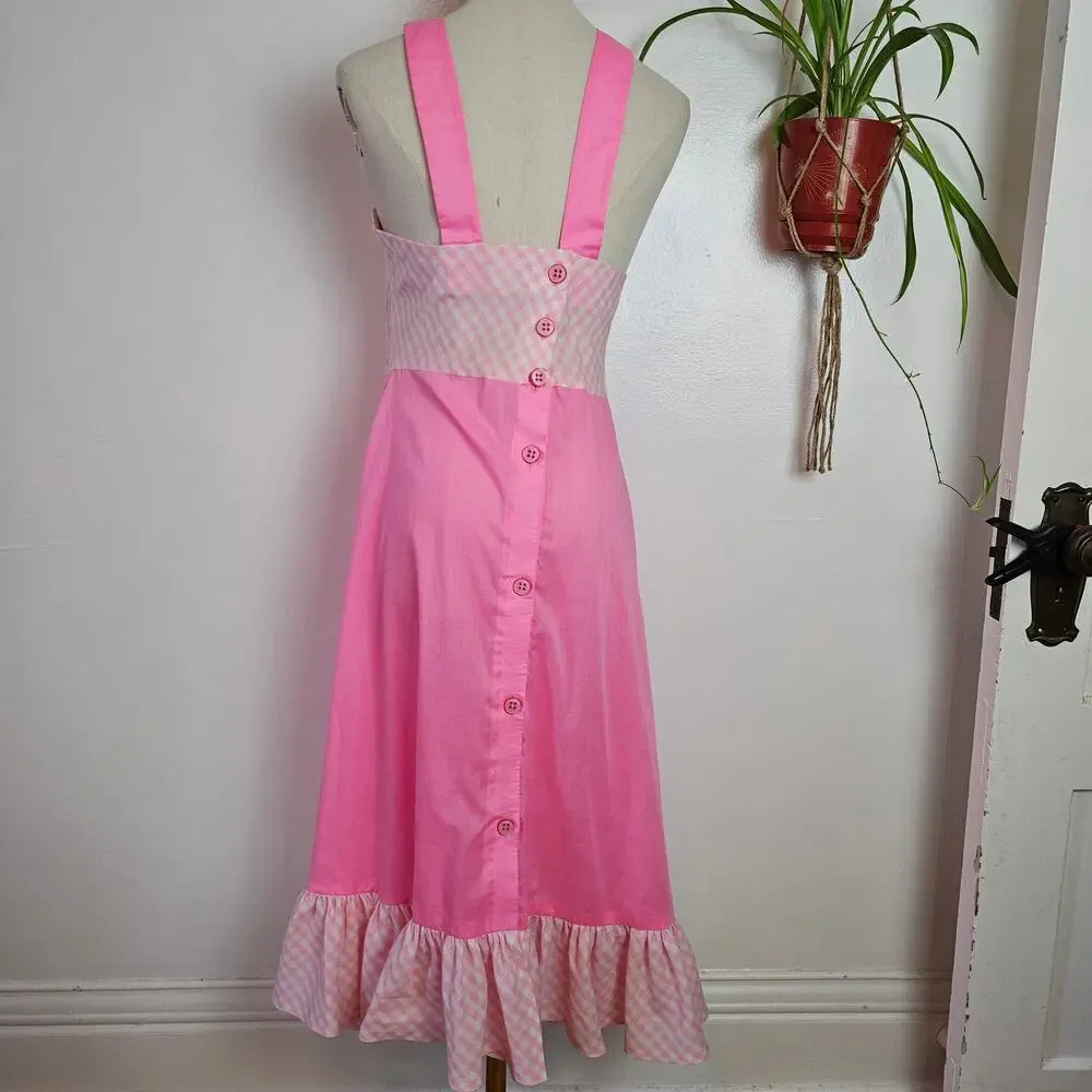 Vintage Handmade Dress & Shawl M? L? Pink Gingham‎ Midi - Picture 3 of 14